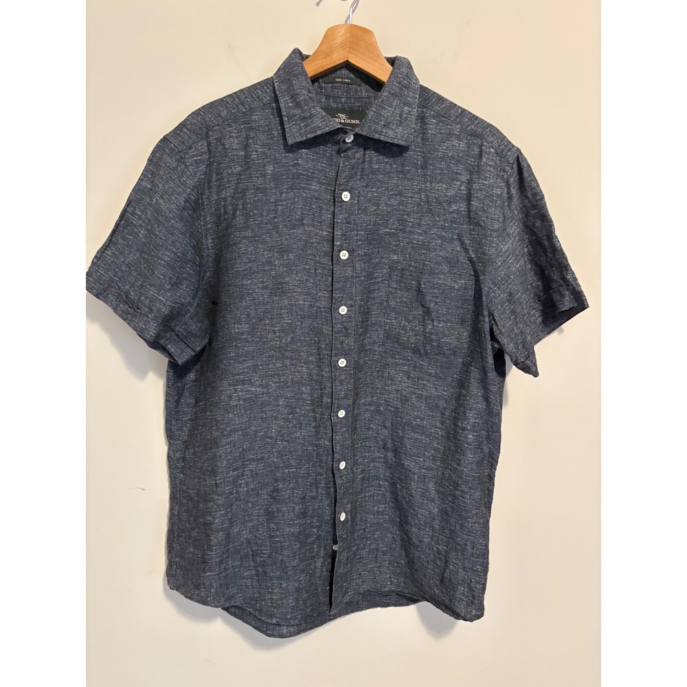 Rodd & Gunn Mens L Linen Short Sleeve Shirt Navy Blue Albini Italian Fabric